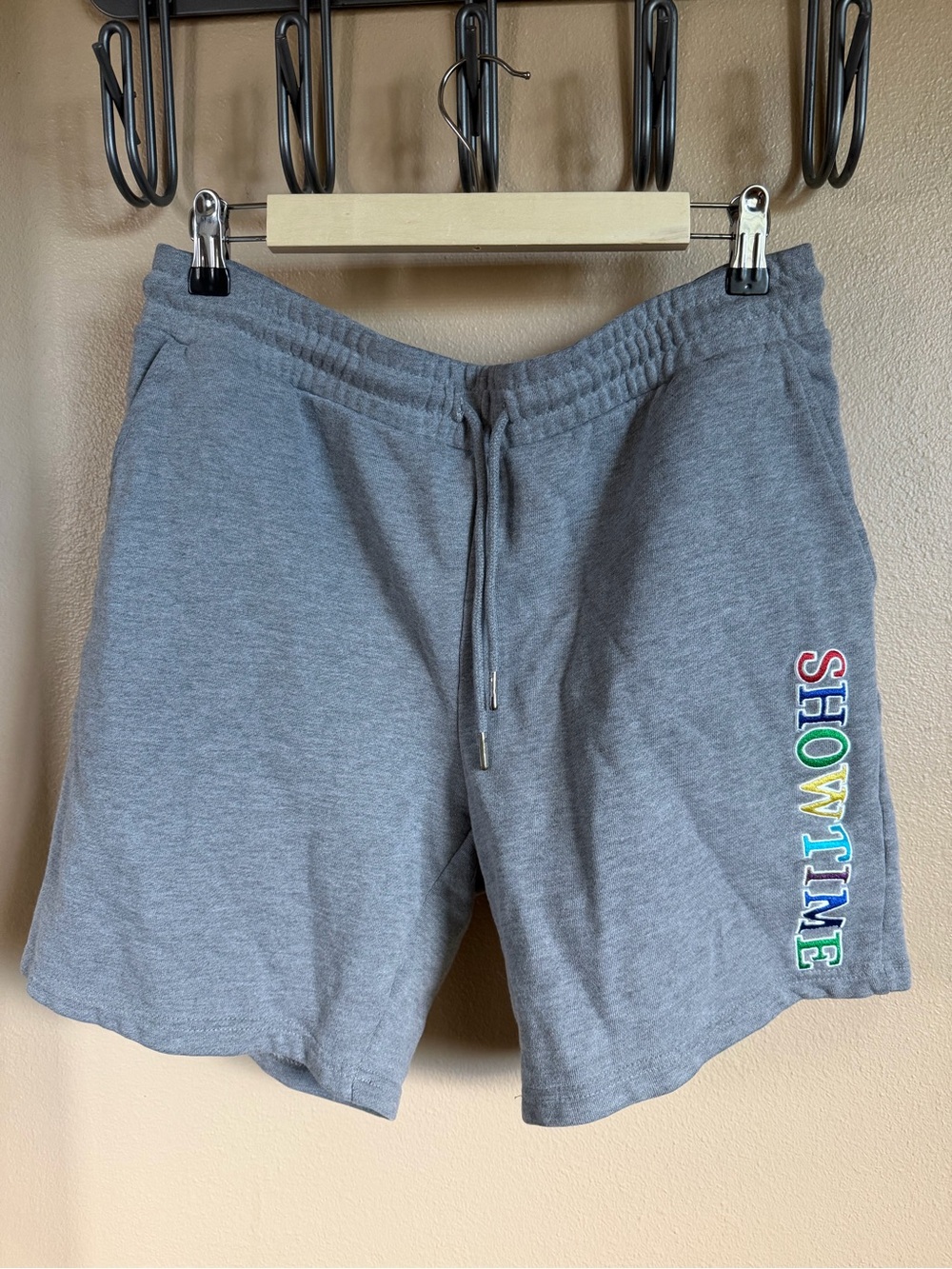 Forever 21 Gray Athletic Shorts with Rainbow 'SHOWTIME' Side Lettering